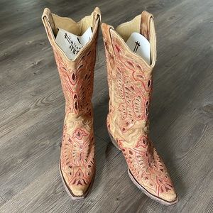 Corral - Vintage Western Boots - Tan/Red - 6 1/2M